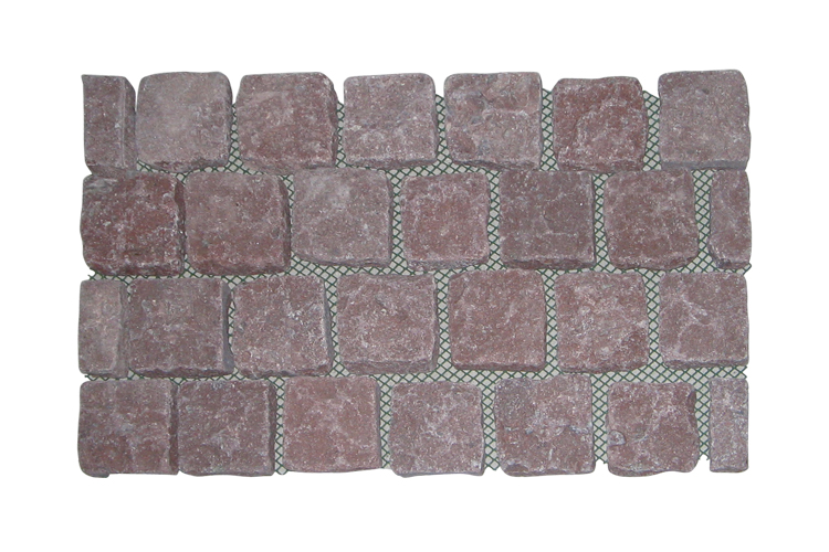 Cubes no Net PT-Red Granite Top and 4 sides naturl split bottom sawn and tumble 65x40x3cm